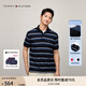 TOMMY HILFIGER【透氣舒適】夏季男珠地棉美式潮流寬條紋翻領(lǐng)短袖T恤POLOJA352 藏青深藍條紋FAP M （推薦：135-150斤）
