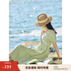 茵曼（INMAN）七七同款連衣裙2025夏女裝新款田園純棉提花方領(lǐng)A字泡泡袖蛋糕裙 淡綠色 L