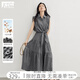對白復(fù)古假兩件格紋襯衫連衣裙女2025夏新款高腰綁帶純棉無袖長裙 黑白格 M
