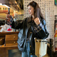 RHUDE FOG品牌女裝美式皮衣外套女2025春秋新款韓版休閑港風(fēng)格子拼接復(fù)古 黑色 M