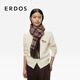 ERDOS 25秋冬羊絨雙層格紋流蘇水紋裝飾女圍巾披肩 可可 180cmX30cm