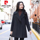 皮爾卡丹（pierre cardin）黑色雙面羊絨大衣女短款2025年新款秋冬季西裝領(lǐng)氣質(zhì)顯瘦毛呢外套 黑灰色 XL