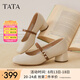 他她（TATA）白色瑪麗珍鞋女2025夏季新款粗跟單鞋女鞋小皮鞋7AC09AQ5 米白 36