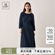 Marc O'Polo/MOP【商場(chǎng)同款】春夏季圓領(lǐng)多褶七分袖長(zhǎng)款連衣裙女收腰 深海藍(lán)899 L /175
