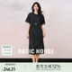 Basic House/百家好純色休閑夏季新款寬松顯瘦優(yōu)雅氣質(zhì)短袖連衣裙 黑色 M
