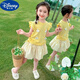 迪士尼（Disney）女童短袖套裝夏季新款洋氣時(shí)髦女寶寶夏裝兒童小飛袖花苞裙兩件套 小黃鴨套裝 100 建議身高85-95厘米