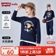 Levi's【披薩圖案】李維斯兒童長(cháng)袖T恤男童女童2025秋裝新款衛衣 深靛藍 150 /72 【建議身高140-152cm】