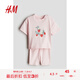 H&M童裝女嬰套裝2件式2025夏季新款洋氣印花圓領(lǐng)短袖短褲1282747 淺粉色/草莓 90 90/52