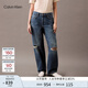Calvin KleinJeans25春夏女士美式復古ck純棉寬松慵懶松弛感破洞牛仔褲47B925G VSI-牛仔藍 26