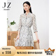 玖姿·安娜蔻襯衫連衣裙女裝2023夏蠶絲修身印花輕薄飄逸感裙子 花淺咖啡 S