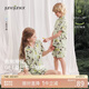 junejunior兒童親子套裝夏季透氣雙層立體紗可外出家居服夏威夷沙灘襯衫短褲