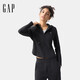 GAP女裝2025春季新款logo彈力羅紋拉鏈連帽長袖T恤常規(guī)上衣729465