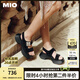 MIO米奧厚底涼鞋女2025夏季新款鉆飾休閑復(fù)古顯高外穿時尚一腳蹬 黑色 37 (235mm)