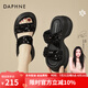 達芙妮（DAPHNE）拖鞋女夏季外穿厚底新款亮片小眾設(shè)計露趾一字涼拖 黑色 跟高6.5CM 35 (225mm) 標(biāo)準(zhǔn)碼