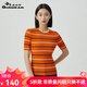 哥弟真的好（GIRDEAR）女裝蔥紗拼色條紋圓領(lǐng)短袖針織衫女A301246 橙黑黃條 M (3碼)