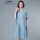衣典零一（LEDIALYI）2025夏季女裝新款時(shí)尚洋氣質(zhì)中年休閑連衣裙小個(gè)子中長(zhǎng)款裙子夏天 藍(lán)色 M （推薦95-125斤）