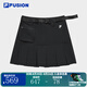 FILA FUSION斐樂潮牌梭織裙女時尚休閑半身裙百褶裙 正黑色-BK M 165/66A