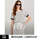 ELLE設(shè)計(jì)感黑白條紋正肩圓領(lǐng)短袖T恤女2025春季新款簡(jiǎn)約小眾上衣 黑白 M