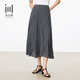 水云間女裝 高腰松緊腰優(yōu)雅氣質(zhì)壓褶設計半身裙2025夏季新款 煙灰 S