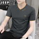JEEP SPIRIT2025夏季新款莫代爾男裝短袖T恤V領(lǐng)刺繡冰絲冰感速干體恤衣服潮流 112款-深灰 2XL 適合【140斤-160斤】