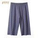 錦帛祥夏季薄款寬松睡褲男士純棉格子大碼空調褲老人高腰七分短褲家居褲 【七分褲】菱形格灰藍色 XL 體重100-130斤