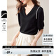尚都比拉夏季短袖t恤女浪漫花邊泡泡袖V領(lǐng)顯瘦女裝上衣 黑色 XL