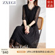 ZXEGI高檔重磅桑蠶絲100%連衣裙女夏季時(shí)尚黑色重工刺繡真絲裙子女 黑色 2XL （121-135斤）