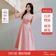 茵曼法式方領(lǐng)全棉連衣裙夏季女裝百搭壓褶收腰顯瘦氣質(zhì)長(zhǎng)裙粉紅色  XL