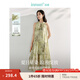 茵曼（INMAN）新中式盤扣掛脖連衣裙2025夏季女裝新品萊賽爾碎花收腰刺繡長裙 橄欖綠 M