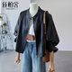 絲柏舍小個(gè)子美式復古外套女2025秋裝新款純色皮衣長(cháng)袖上衣