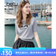 百圖betu女裝2025夏季新款毛針織衫圓領(lǐng)趣味萌寵短袖上衣女2505X03 灰色 M