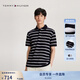 TOMMY HILFIGER【透氣舒適】夏季男裝珠地網(wǎng)眼條紋短袖T恤翻領POLO衫J9397 藍白條紋FAP M （推薦：135-150斤）