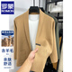羅蒙（ROMON）青果領(lǐng)小西裝針織衫男開(kāi)衫毛衣外套修身秋季潮流男裝高端休閑西服 卡其 XL 175