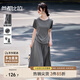 尚都比拉通勤套裝女夏季圓領(lǐng)捏褶開叉連肩短袖T恤A字半身裙顯瘦兩件套