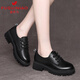 富貴鳥(niǎo)真皮牛皮小皮鞋女春秋職業(yè)工作單鞋英倫風(fēng)厚底工作鞋 黑色 37