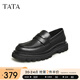 他她（TATA）英倫休閑皮鞋男士一腳蹬懶人鞋樂(lè)福鞋冬季新款NEH01DM3 黑色 40
