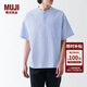 無(wú)印良品（MUJI）男式 涼感 亨利領(lǐng) 短袖T恤休閑百搭亨利衫男款打底衫純棉涼感物語(yǔ) 天藍(lán)色條紋 XXL（185/112A）