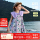 ASK JUNIOR滿印花朵公主裙女童夏時髦蝴蝶結(jié)領(lǐng)時尚潮流兒童裙子 紫色 130