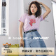播商場同款秋新款個性撞色領萌趣動物印花T恤女BDQ3YD0263 P10淡粉紫 S