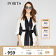 PORTS寶姿 秋冬新品女裝中袖撞色拼接中長(zhǎng)款風(fēng)衣LA8T020FFD021 黑 白 XS (2)