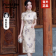奧絲婕（Aosijie）高端品牌真絲旗袍女2025夏季新款氣質(zhì)優(yōu)雅桑蠶絲國風(fēng)改良版連衣裙 杏色（真絲桑蠶絲系列） XL