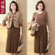 珂儷莎媽媽秋裝國(guó)風(fēng)連衣裙套裝中老年女春秋外套貴夫人新中式套裙兩件套 YMQ-6633 咖色【兩件套】 XL 【建議80-105斤】
