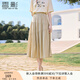 香影a字半身裙女卡其色2025夏裝新款氣質(zhì)中長(zhǎng)裙子淑女超仙高腰裙 淺卡其 L 165/88A/110-125斤