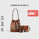 CHARLIE&KELLI CK品牌復(fù)古格子帆布包水桶包通勤單肩斜挎包包女包生日禮物女 棕色【京倉配送 贈(zèng)送禮袋】