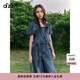DZZIT地素短袖襯衫2025夏季新款方領(lǐng)泡泡袖牛仔小上衣女3J2RA021T 深藍色 S