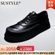 SUSTYLE國際高端輕奢正品夏季新款復古頭層牛皮男鞋時尚低幫系帶休閑鞋男 黑色 43
