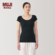 無(wú)印良品（MUJI）女式 棉質(zhì)涼爽 帶吸汗襯墊 法國(guó)袖T恤 女士女款純棉 25年夏季 黑色 M (160/84A)