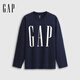 GAP男女裝春款logo字母印花寬松純棉長(cháng)袖T恤上衣786368 海軍藍 S (165/88A) 亞洲尺碼