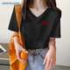 真維斯（JEANSWEST）純棉白色t恤女短袖寬松v領(lǐng)正肩夏2025打底簡(jiǎn)約體恤雞心領(lǐng)內搭上衣
