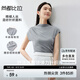 尚都比拉針織衫女夏季堆堆領肩部不對稱抽褶彈力短袖上衣 黛灰色 XL
